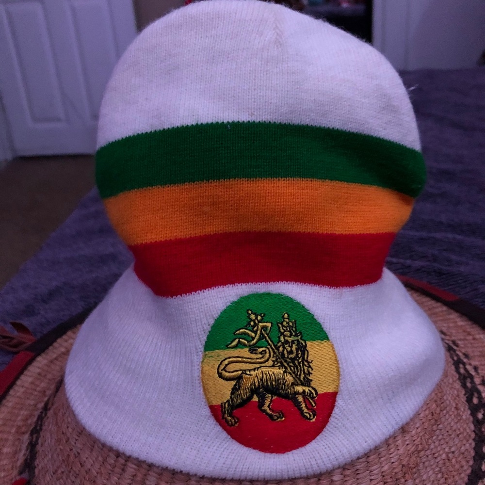Green,yellow,red striped hat